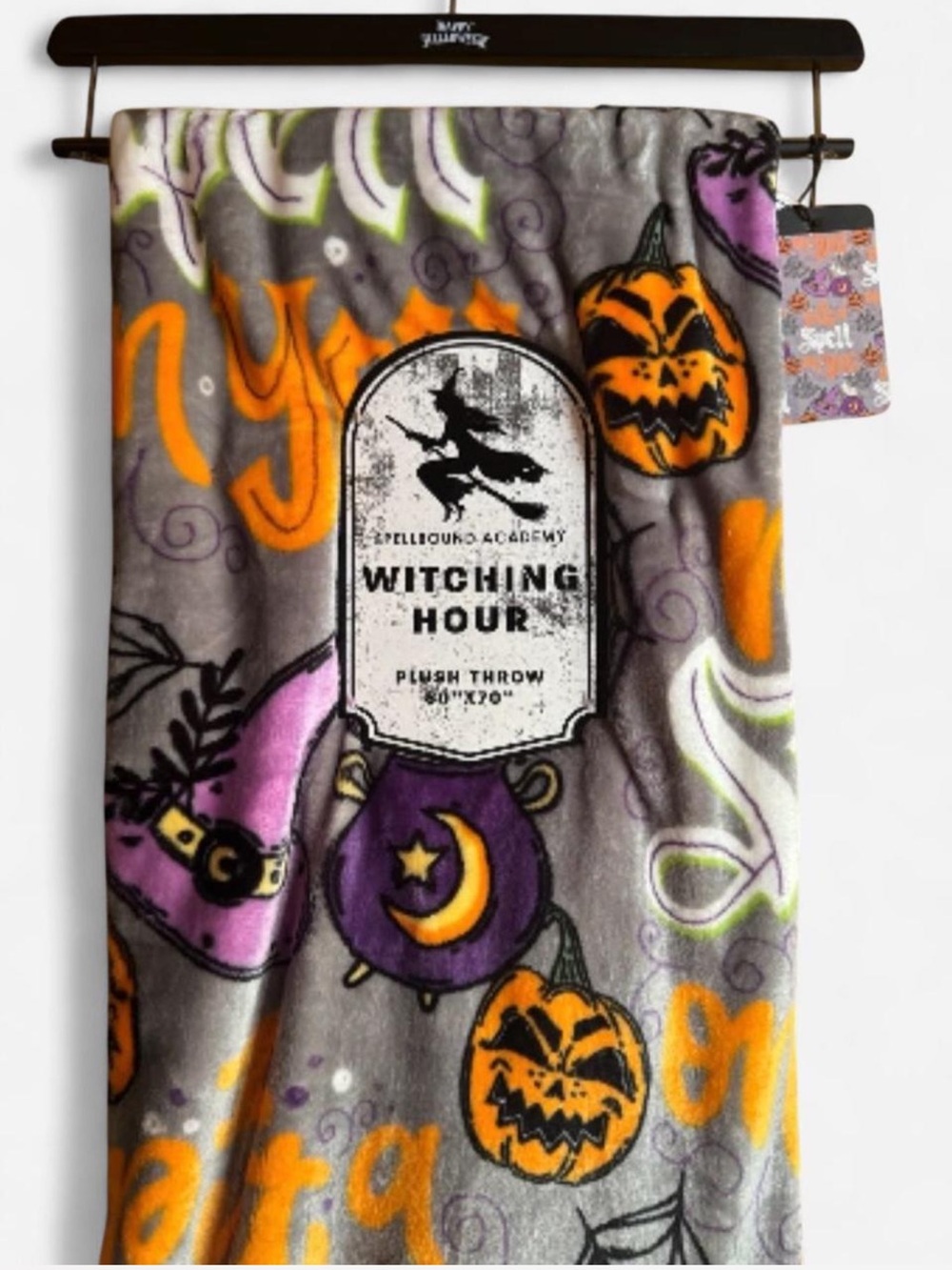 I Put A Spell On You Plush Throw Blanket - Gray, Orange, Purple